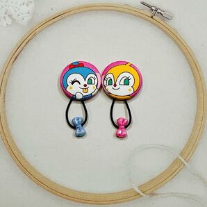 ドキンちゃん コキンちゃん 顔アップ ピンク系 くるみボタン ヘアゴム 2個セット