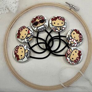 キティ ハローキティ 日焼けキティ ベージュ系 くるみボタン ヘアゴム 6個セット