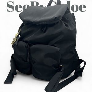 美品 SeeByChloe シーバイクロエ リュック バックパック ジョイライダー チャーム 星 ナイロン ブラック 838