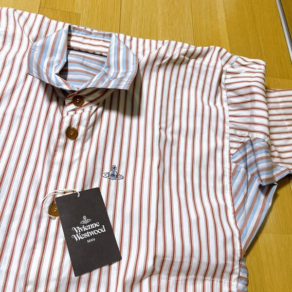 Vivienne Westwood MAN 新品 オーブ 刺繍 ストライプ 切替 変形シャツ ヴィヴィアンウエストウッド