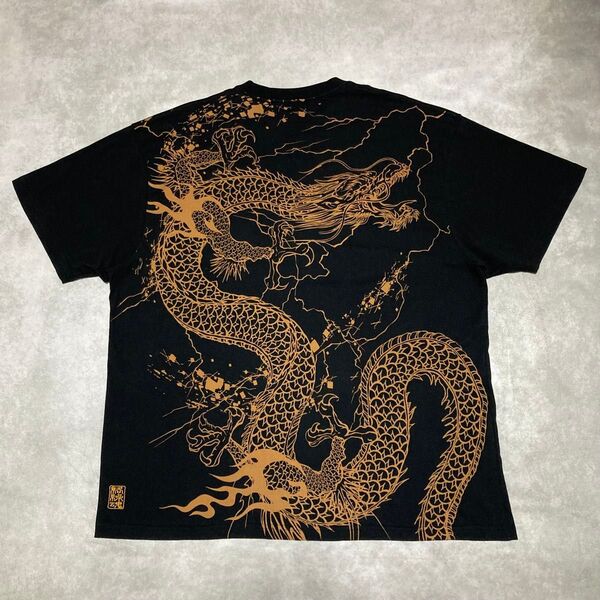 絡繰魂 龍 大判 プリント Tシャツ のぼり龍 ドラゴン ビッグサイズ 3L XXL