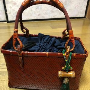 竹かごバッグ 赤茶色 ハンドメイド