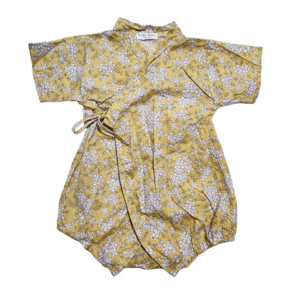 甚平 浴衣 黄色 イエロー 花柄 女の子 男の子 甚平オール ロンパース 綿100 ベビー