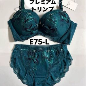 新品 プレミアムトリンプ ブラジャー&ショーツセットアップ E75-L グリーン ①