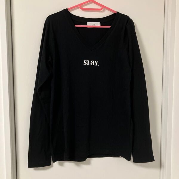 AZUL BY MOUSSY アズールバイマウジー VネックロゴロンT ブラック Lサイズ 長袖Tシャツ 黒