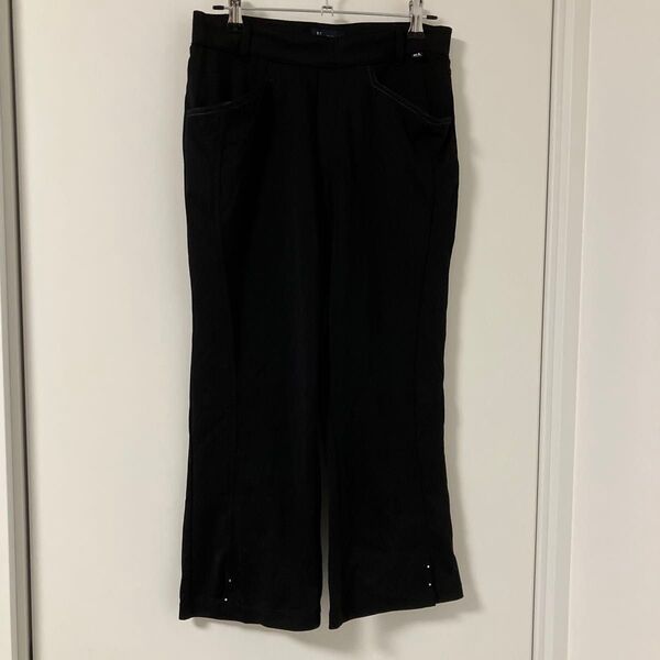 H・L ATHLETIC アッシュエルアスレチック ストレッチクロップド丈パンツ レディース L 裾スリット ブラック 黒
