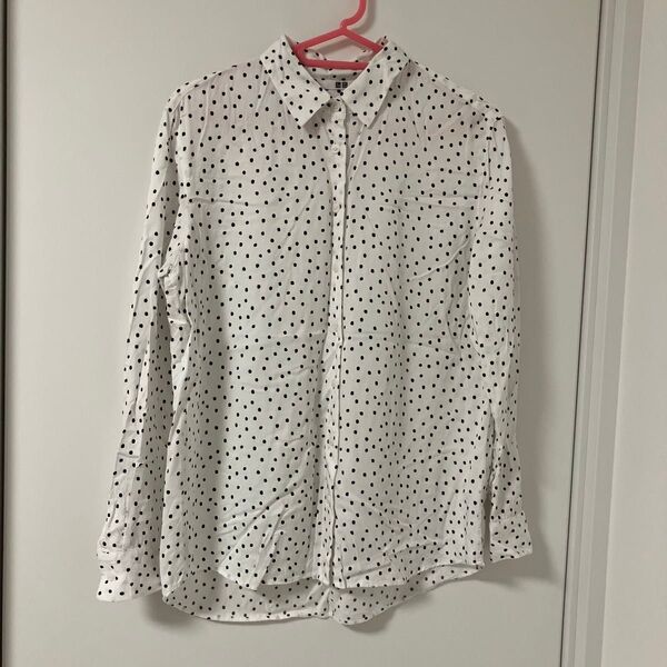 UNIQLO ユニクロ 水玉シャツ レディース M モノトーン ドット柄ブラウス 日焼け対策に◎
