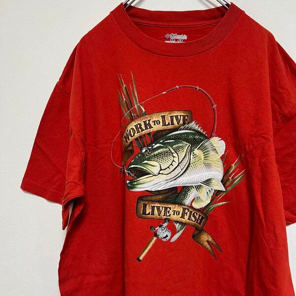 【PFG Tシャツ】コロンビア レッド L フィッシング アウトドア 古着 ビッグプリント 半袖Tシャツ