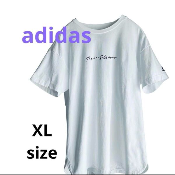 アディダス Tシャツ 白 半袖 ホワイト LL 刺繍 ロゴ カットソー 大きめ ゆったり オーバーサイズ adidas