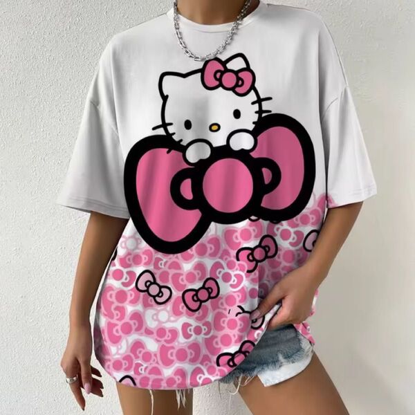 ハローキティ Tシャツ 半袖 レディース トップス リボン ピンク ホワイト かわいい