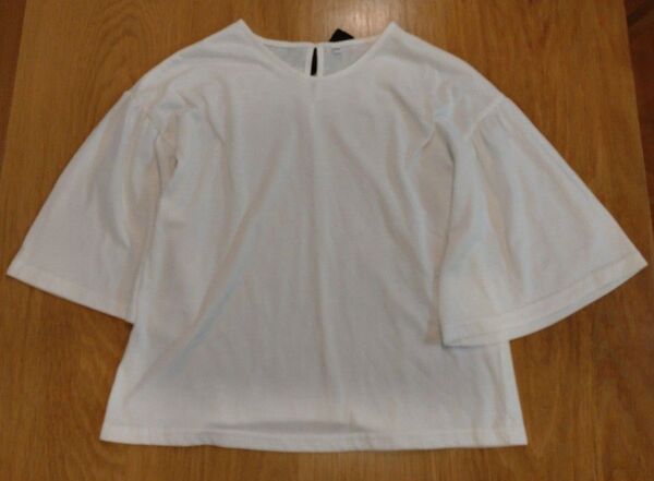 女の子 ガールズ バルーン袖 半袖 Tシャツ ホワイト 白 トップス カットソー ブラウス 150 バック リボン チュニック
