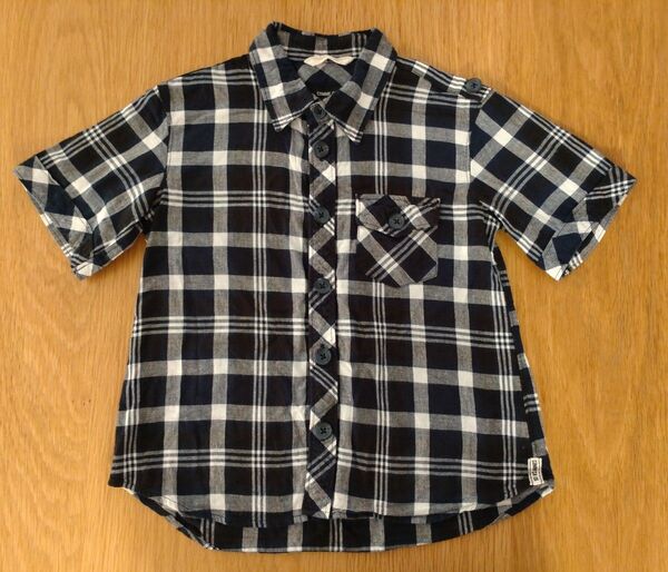 コムサイズム 半袖 チェック シャツ ネイビー 紺 ボタンダウン 110 Tシャツ 男の子 COMME CA ISM