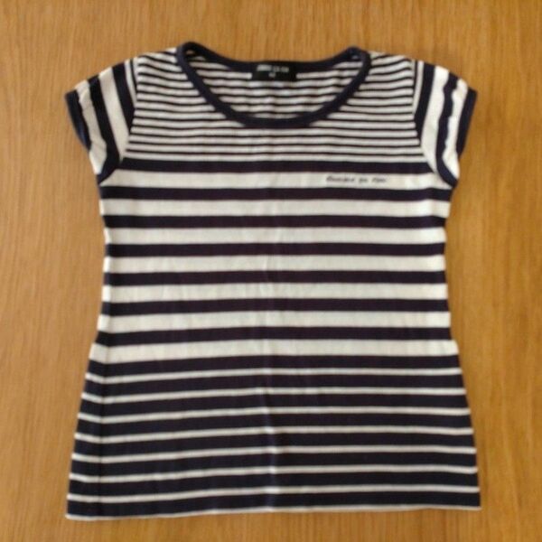 コムサイズム ボーダー 半袖 Tシャツ トップス カットソー ネイビー 紺 キッズ 女の子 90 パフスリーブ