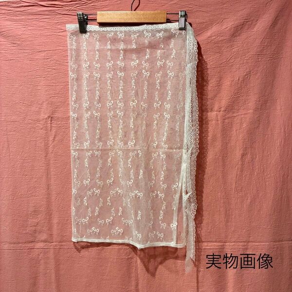 値下げ☆シアー レースラップ スカート リボン柄 シースルー 重ね着 体型カバー 華やか レイヤード ホワイト 新品 未使用