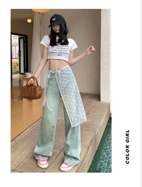 値下げ☆新品 未使用 シアー レースラップ スカート リボン柄 シースルー 体型カバー 華やか レイヤード レディース ホワイト