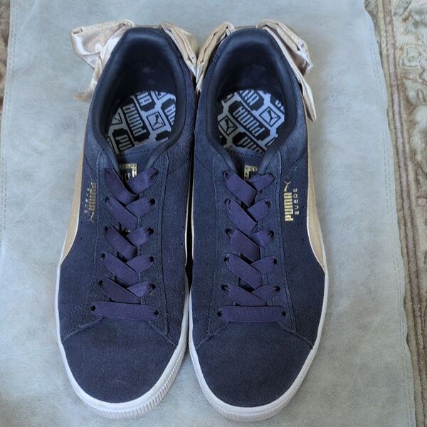PUMA レディース スニーカー ネイビー NAVY リボン 24.5cm SUEDE BOW スエード ボウ