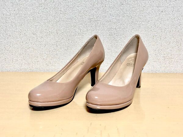 PRET-A PORTET エナメル ハイヒール パンプス ベージュ系 ヌードカラー ラウンドトゥ ピンヒール 肌色 OLビジネス