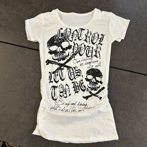 Tシャツ Y2K 白 Mサイズ 平成ギャル フェアリーグランジ ダークコア スカルパンク ピチt