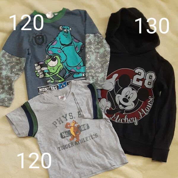 120&130cm 3点セット ディズニーモンスターズインク&ティガー&ミッキーマウス Tシャツ スウェットパーカー 長袖 子供服