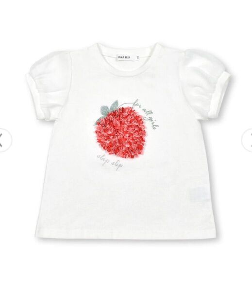 イチゴチェリーフワフワモチーフキラキラシフォン袖Tシャツ