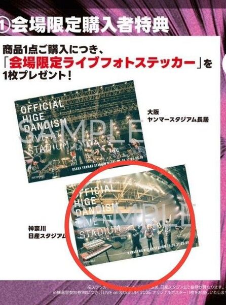 Official髭男dism LIVE AT STADIUM 会場限定CD購入特典 ライブフォトステッカー 日産スタジアム