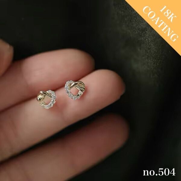 ピアス 18kgp シルバー925 金属アレルギー対応 CZダイヤ レディース ハートピアス 非対称 可愛い 504
