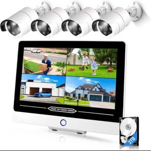 【最新500万画素】 防犯カメラ屋外 POE給電 3K 12型防犯モニター3TB