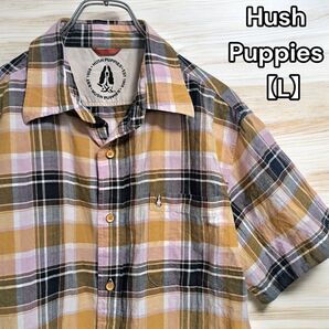 美品★ハッシュパピー【Hush Puppies】コットンリネンシャツ チェック柄 L