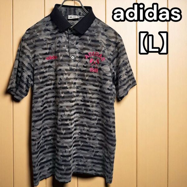 美品★adidas【アディダス】半袖ポロシャツ 迷彩 刺繍 カモフラ ゴルフ L ゴルフウェア