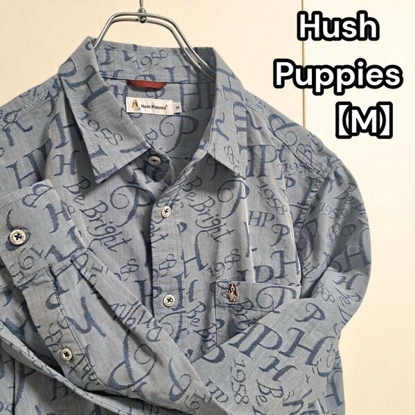 美品★ハッシュパピー【Hush Puppies】総柄 長袖シャツ 刺繍 犬 M