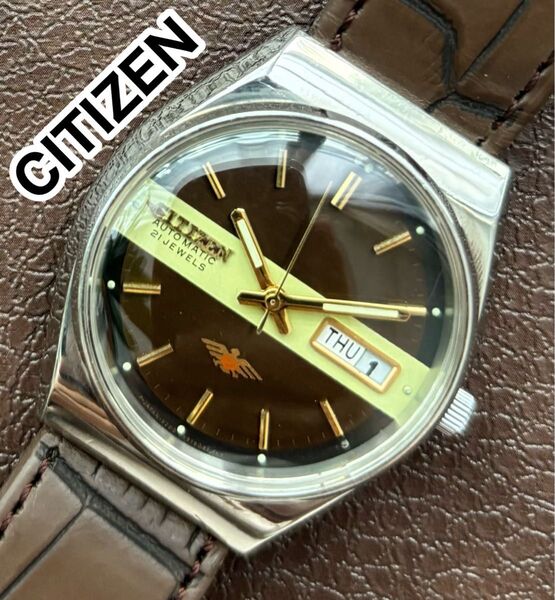 ヴィンテージ CITIZEN 自動巻き腕時計 ブラウン シチズン ドーム型風防