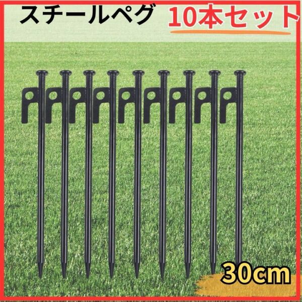 スチールペグ 10本セット 30cm ブラック キャンプ テント アウトドア