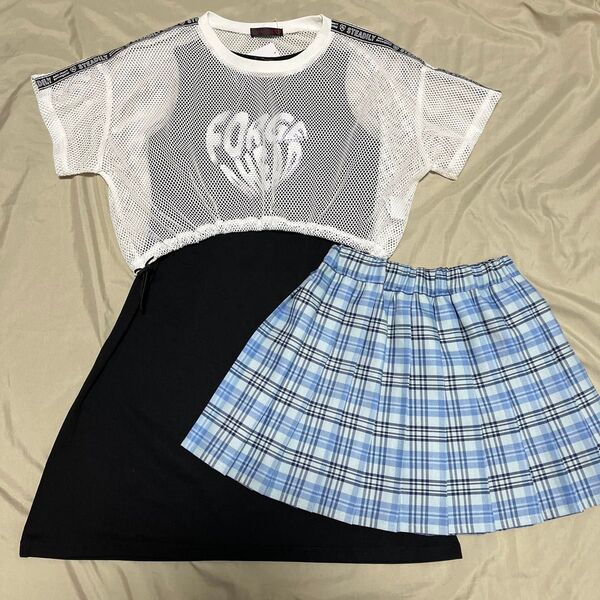 しまむら メッシュ トップス ワンピース チェック スカート 150cm 新品 未使用 女の子 ALGY ラブトキシック
