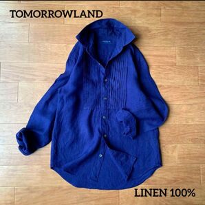 TOMORROWLAND リネン100% 長袖シャツ プリーツ 濃紺