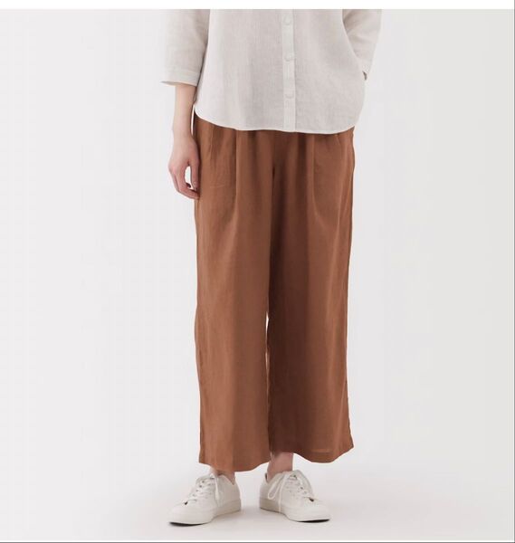 無印良品 今期夏物 洗いざらしリネンイージーワイドパンツ ダークオレンジ XS