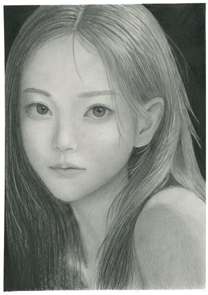 Captivating Gaze(魅惑の視線)(A4サイズ)(額なし) 人物画 鉛筆画 A4絵画