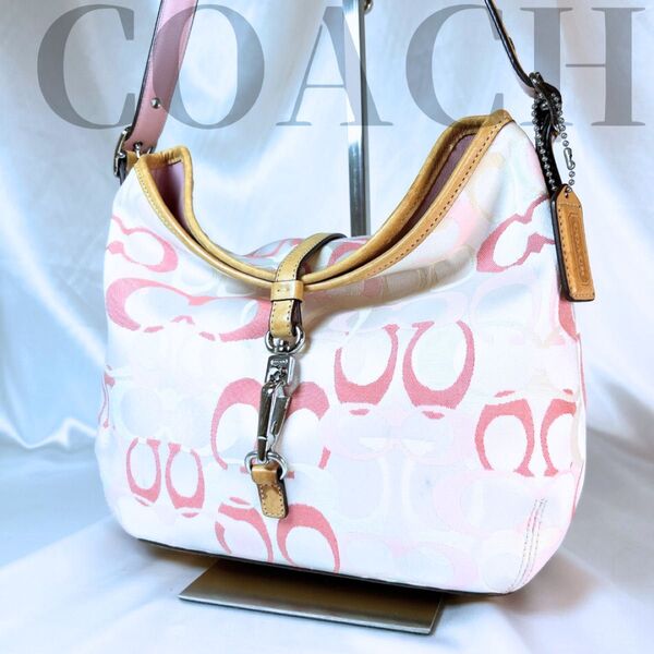 COACH コーチ シグネチャー キャンバス ワンショルダーバッグ ピンク ショルダーバッグ ハンドバッグ レザー
