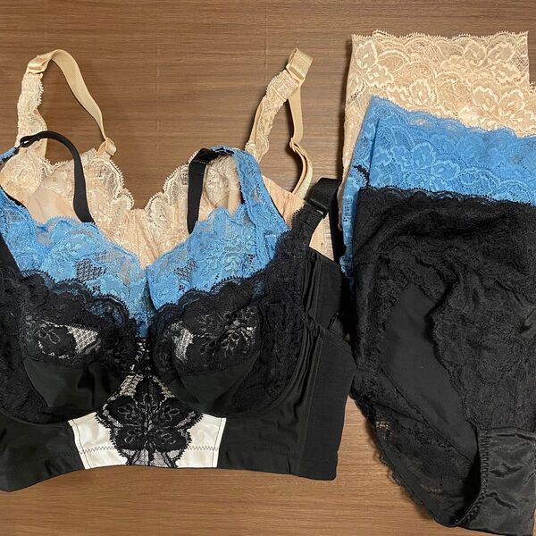 グラントイーワンズ LALA ブラ&ショーツ3点セット ベージュ、水色、黒 D70 M