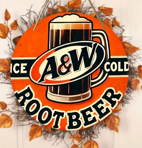 木製看板/A&W ルートビア 看板 丸型 レトロ