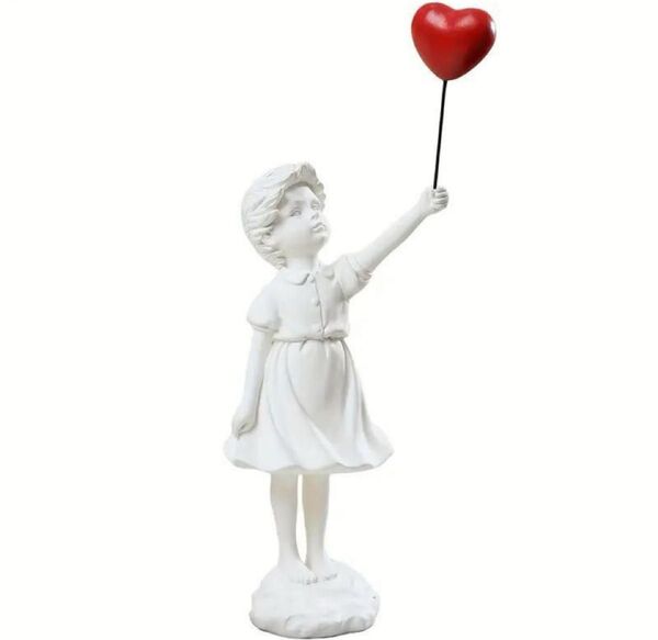 【輸入品】空飛ぶ風船の女の子の置物、バンクシー 現代アートの彫刻、樹脂フィギュア女の子とハートの風船の置物