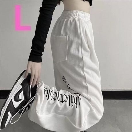 レディース ワイド スウェットパンツ 白 ジャージ ジョガーパンツ L