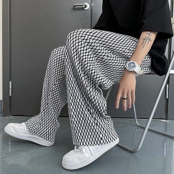 【残りわずか!】 ワイド シルエット 総柄 パンツ 白 ストリート M