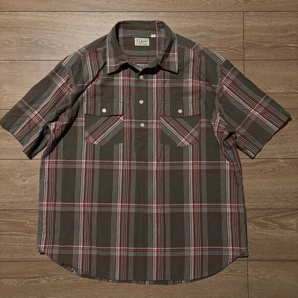 古着 90s 00s L.L.Bean 半袖シャツ 大きいサイズ XL コットン チェック 半袖チェックシャツブラウン