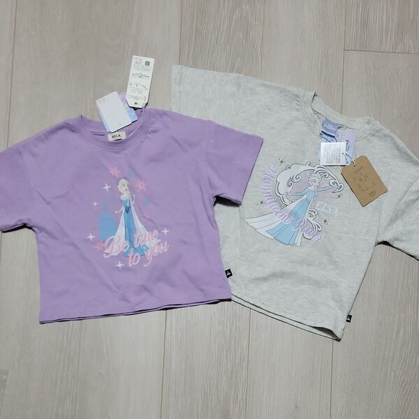 【新品】アナと雪の女王 エルサ 半袖 Tシャツ セット 90㎝&100㎝ 姉妹お揃い グレー パープル