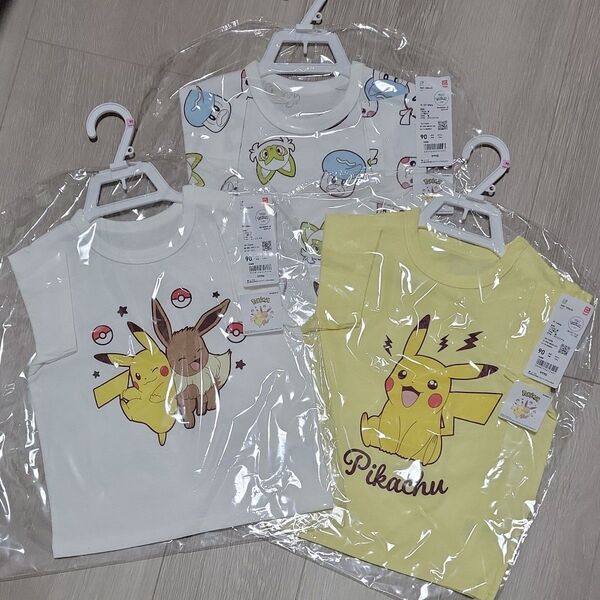 【新品】UNIQLO ポケモン Tシャツ 3枚セット 90㎝ ピカチュウ イーブイ ニャオハ ホゲータ クワッス