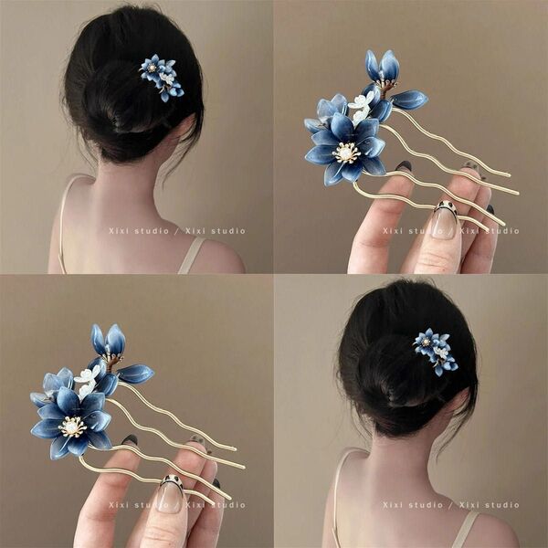 新品 和風かんざし 青花デザイン ヘアアクセサリー 浴衣髪飾り