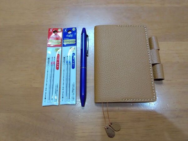 お買得!パスポートサイズ ノート/手帳カバー 本革ブラウン 直ぐ使える4点セット