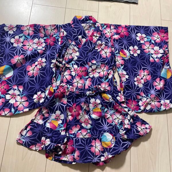 女の子 甚平 110cm 花火柄 桜柄 上下セット