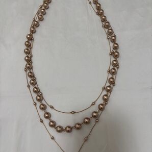 未使用 3連パール風ネックレス ピンクゴールド