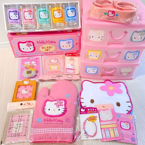 レア!当時物 sanrio サンリオ キティ カオハナ まとめ売り 千鳥柄 平成レトロ 旧ロゴ 3段チェスト グラス メモ